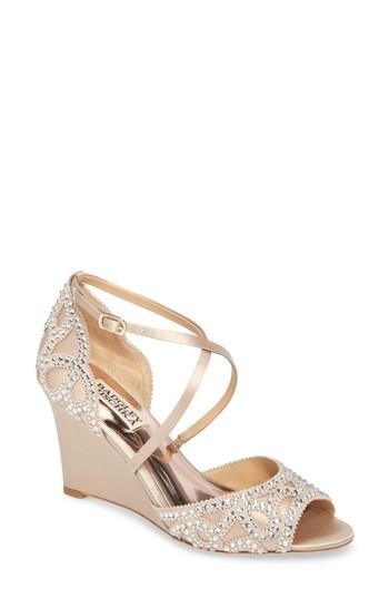 Women's Badgley Mischka Winter Strappy Wedge Pump .5 M - Beige