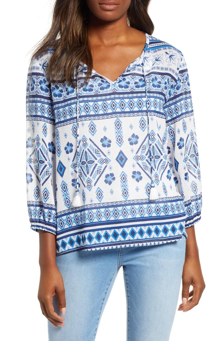 Women's Tommy Bahama Tapa Bout It Peasant Top - Blue