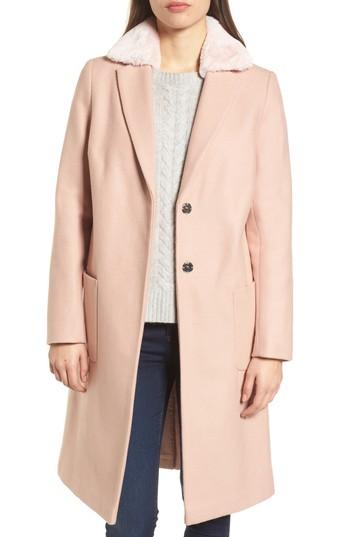 Women's Dorothy Perkins Faux Fur Collar Coat Us / 8 Uk - Coral