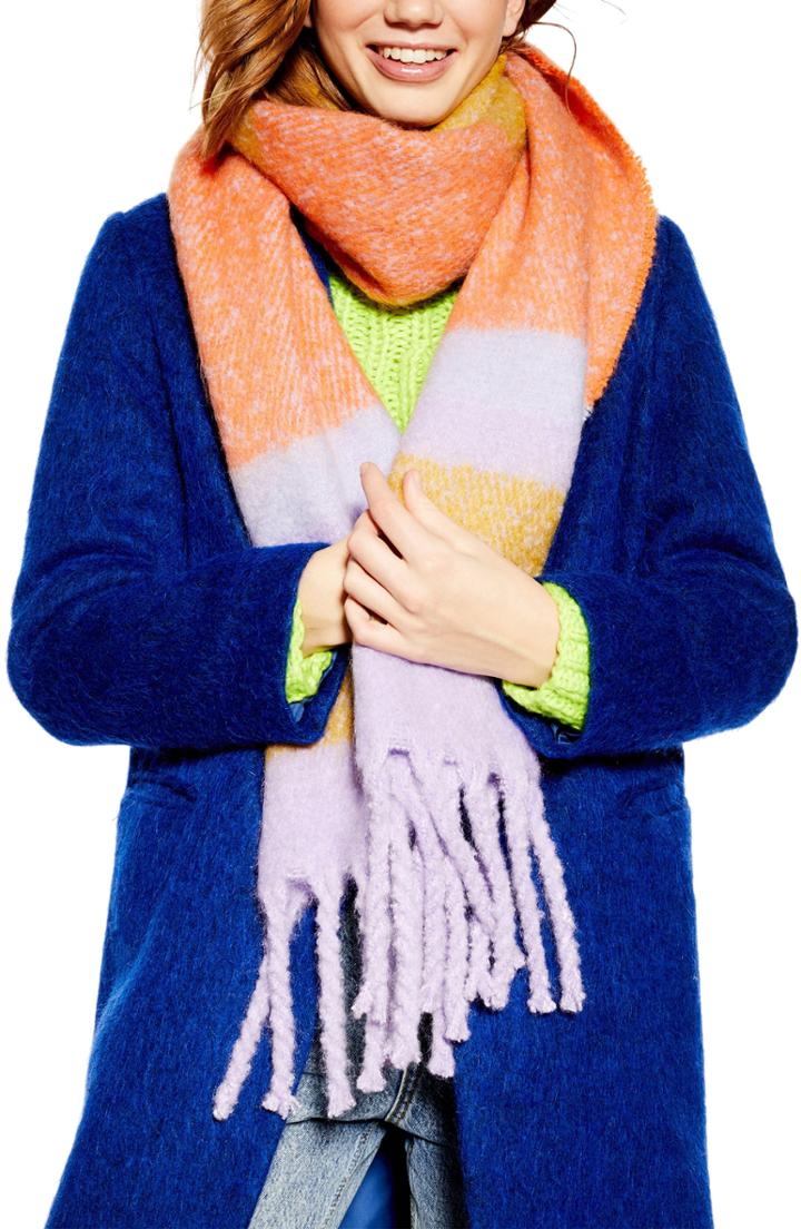 Women's Topshop Heavy Stripe Knit Scarf, Size - Orange
