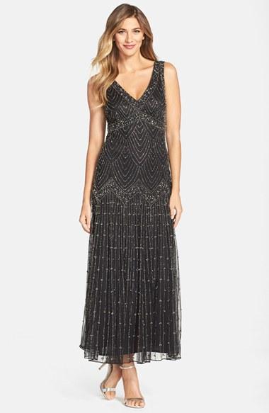 Women's Pisarro Nights Beaded Mesh Gown - Black