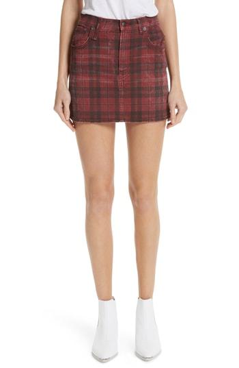 Women's R13 Plaid Denim Miniskirt - Red