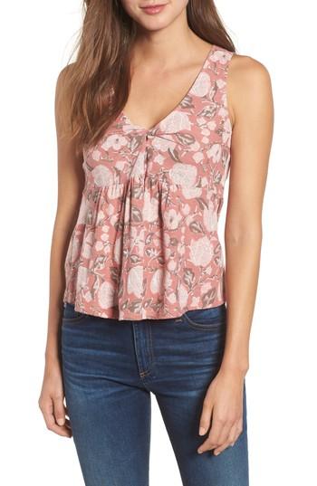 Women's Lucky Brand Knot Front Peplum Cotton Blend Top - Coral