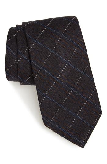 Men's Nordstrom Men's Shop Cadeo Plaid Wool & Silk Tie, Size - Brown