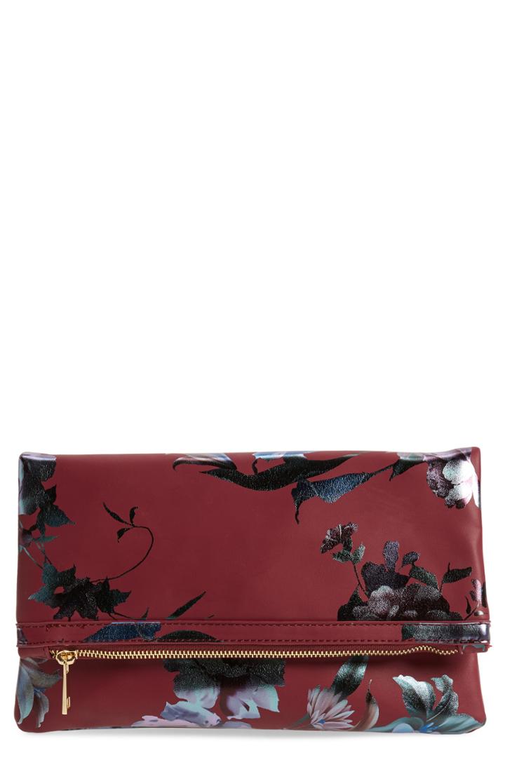 Bp. Floral Print Foldover Clutch - Burgundy