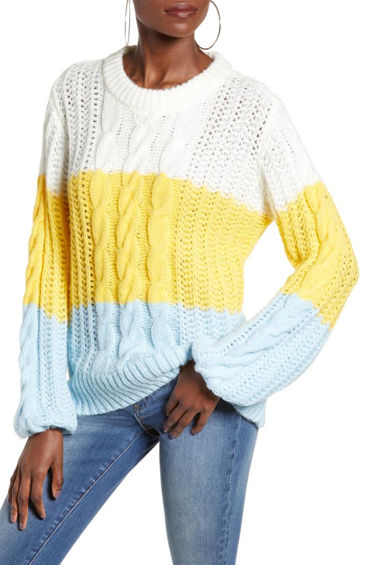 Women's Vero Moda Becca Colorblock Chunky Cable Sweater - Yellow