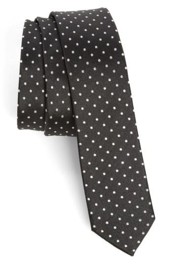 Men's The Kooples Dot Skinny Silk Tie, Size - Black
