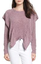 Women's Woven Heart Ruffle Chenille Sweater - Purple