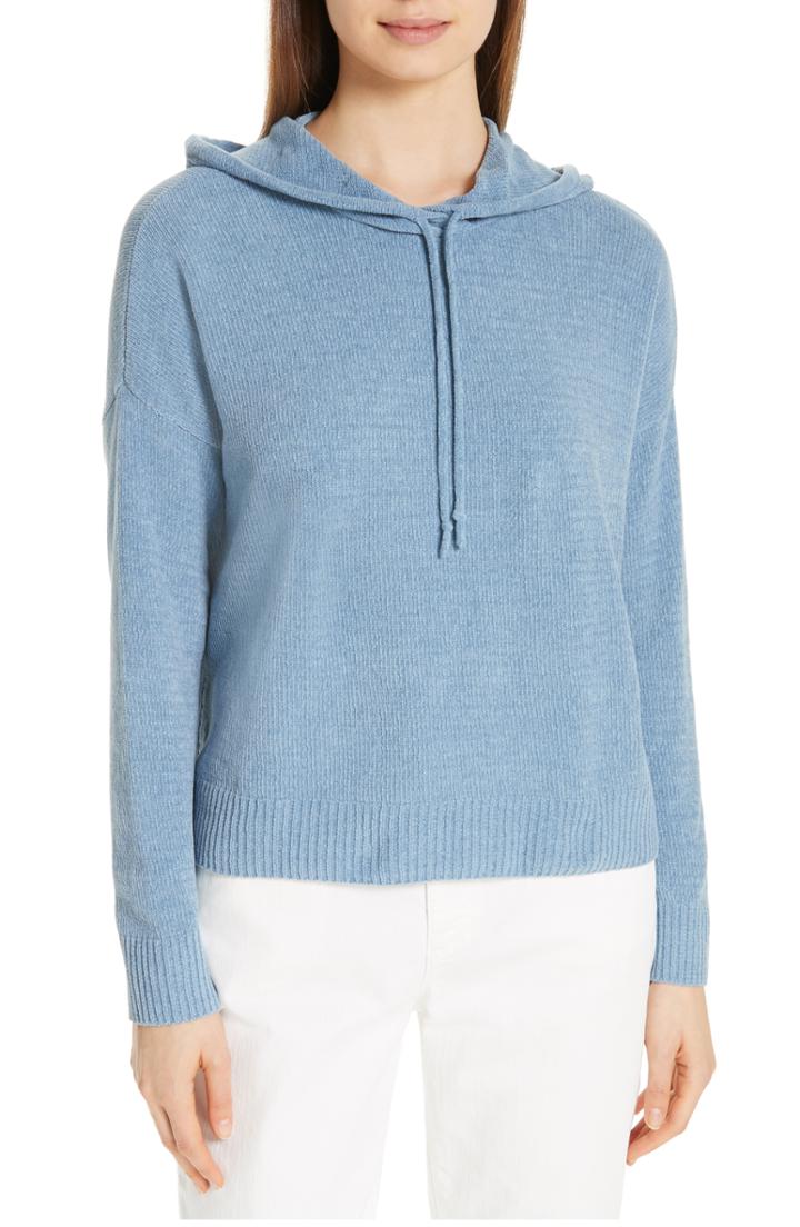 Women's Eileen Fisher Organic Cotton Chenille Hoodie - Blue