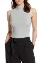 Women's Halogen Jersey Funnel Neck Top, Size P - Grey