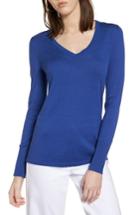Women's Halogen Cotton Blend V-neck Sweater - Blue