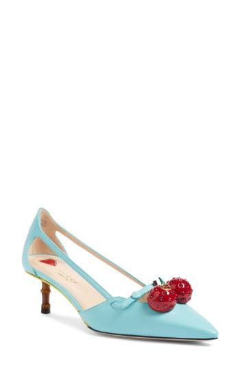 Women's Gucci Unia Cherry Pump .5us / 38.5eu - Blue