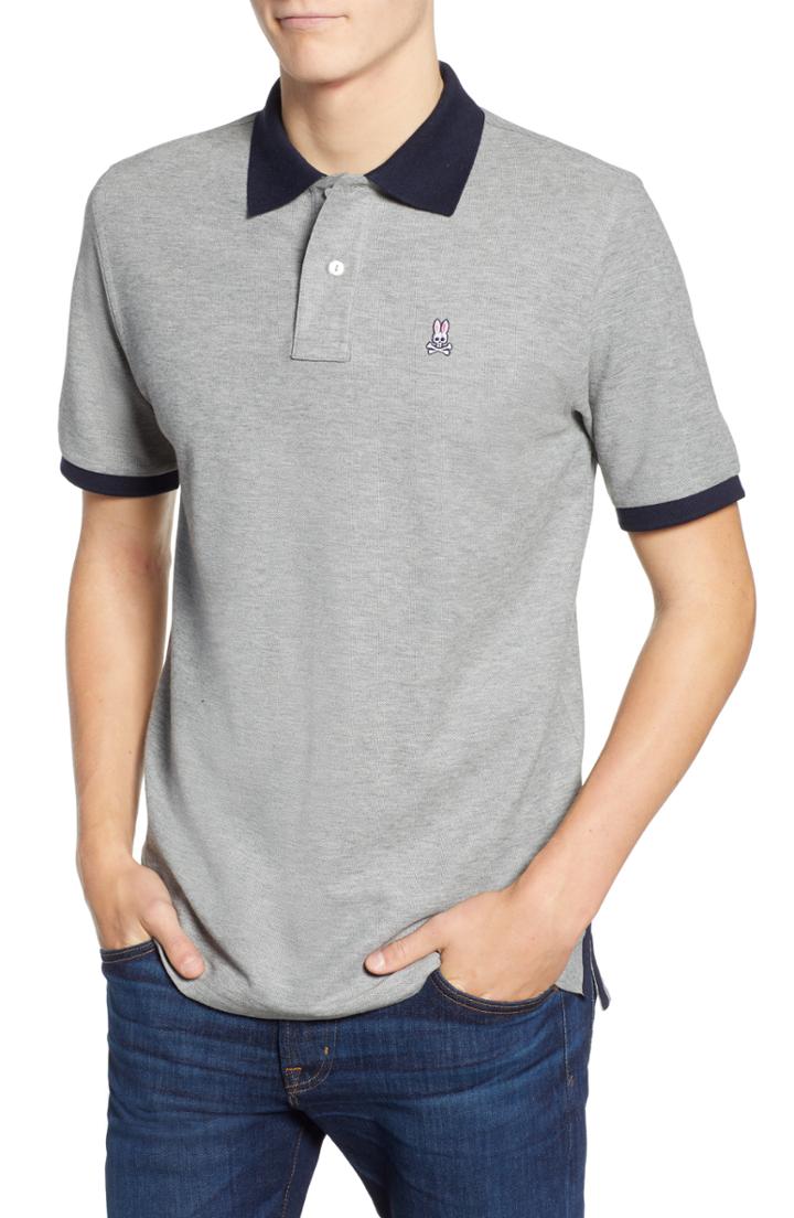 Men's Psycho Bunny Checkered Collar Pique Polo (m) - Grey