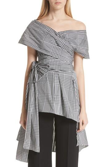 Women's Lela Rose Gingham One-shoulder Wrap Top - Black
