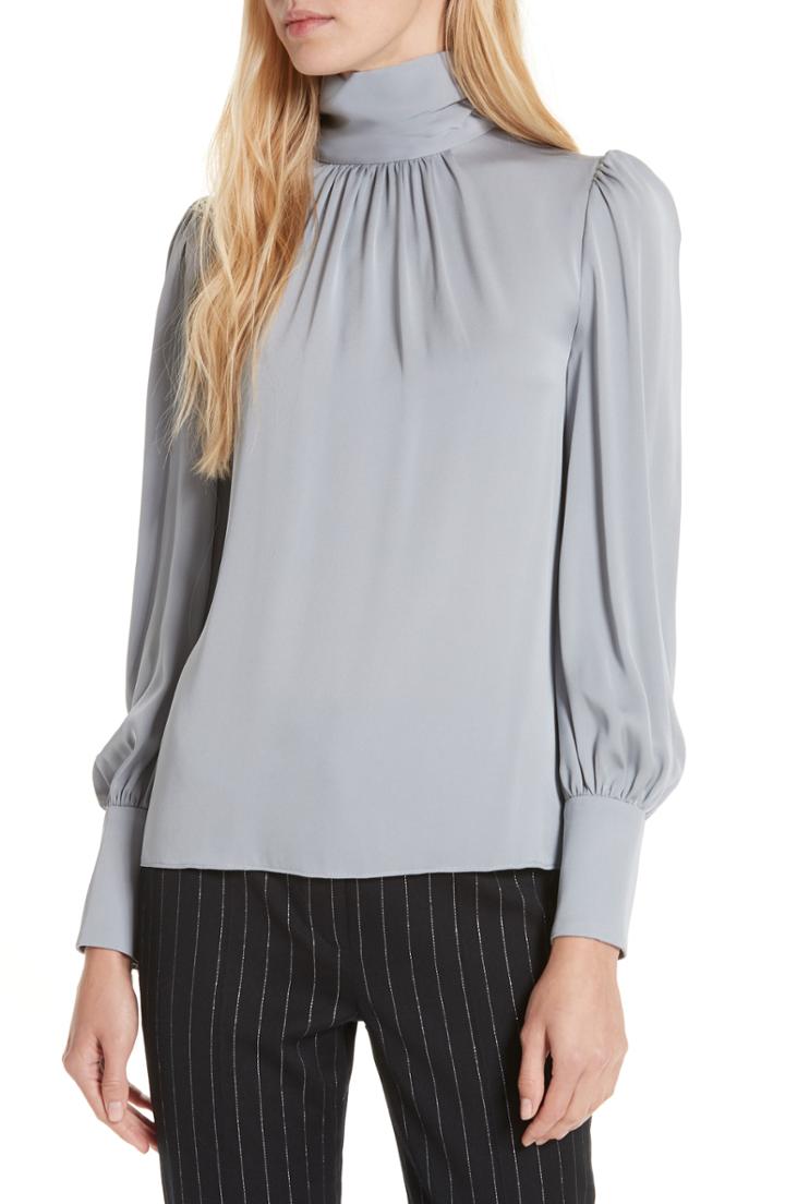 Women's Milly Annabel Back Cutout Silk Blend Blouse - Blue