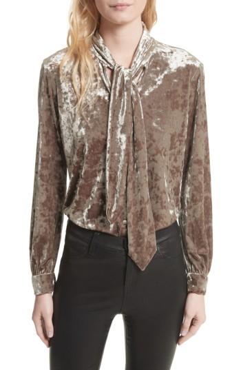 Women's L'agence Gisele Crushed Velvet Tie Neck Blouse - Green