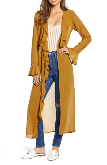 Women's Love, Fire Ruffle Front Wrap Jacket - Yellow