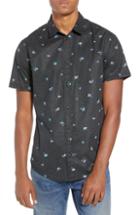 Men's Rvca Scattered Print Woven Shirt, Size - Black