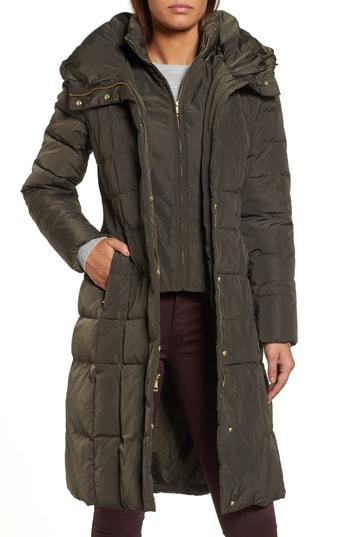 Petite Women's Cole Haan Bib Insert Down & Feather Fill Coat P - Grey