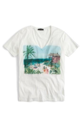 Women's J.crew Beach Scene V-neck Tee, Size - Ivory