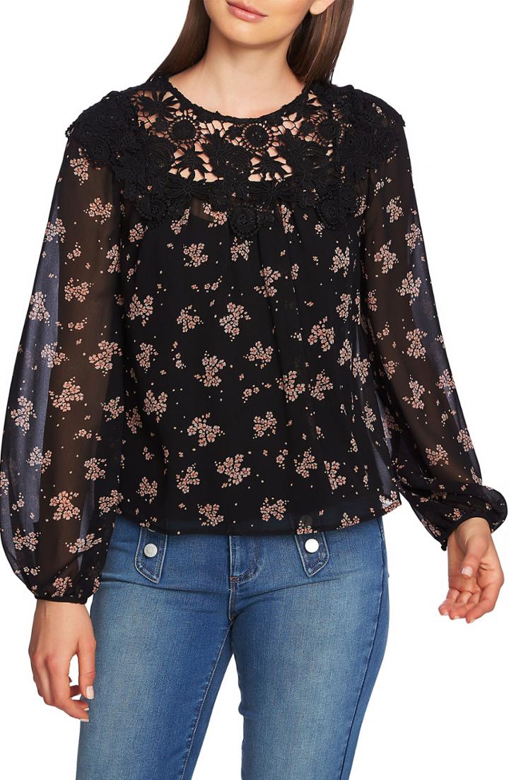Women's 1.state Lace Inset Ditsy Top - Black