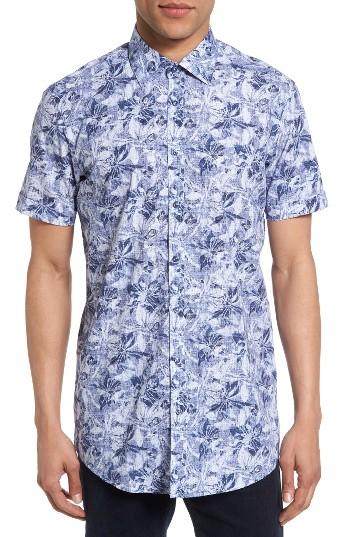 Men's Sand Floral Print Sport Shirt - Blue