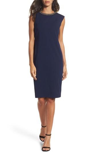 Women's Chetta B Embellished Sheath Dress - Blue