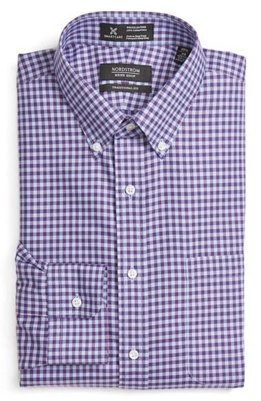 Men's Nordstrom Men's Shop Smartcare(tm) Traditional Fit Check Dress Shirt .5 - 34 - Purple