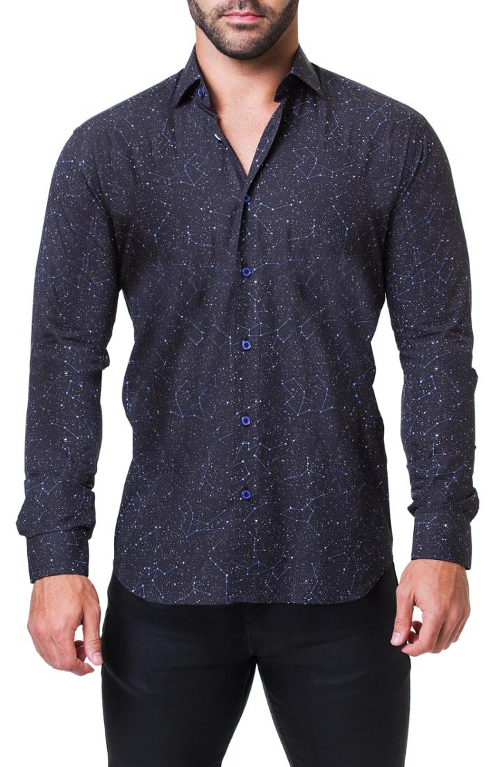 Men's Maceoo Fibonacci Constellation Print Sport Shirt - Blue