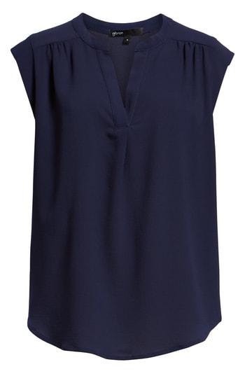 Petite Women's Gibson Split Neck Top, Size P - Blue