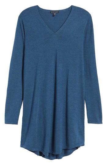 Petite Women's Eileen Fisher Lightweight Merino Jersey V-neck Tunic P - Blue