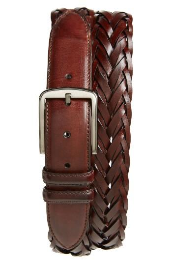 Men's Magnanni Woven Leather Belt - Mid-brown
