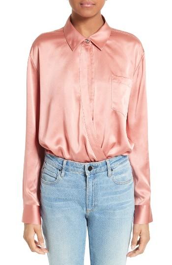 Women's T By Alexander Wang Silk Wrap Shirt Bodysuit - Pink