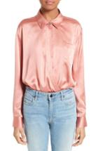 Women's T By Alexander Wang Silk Wrap Shirt Bodysuit - Pink