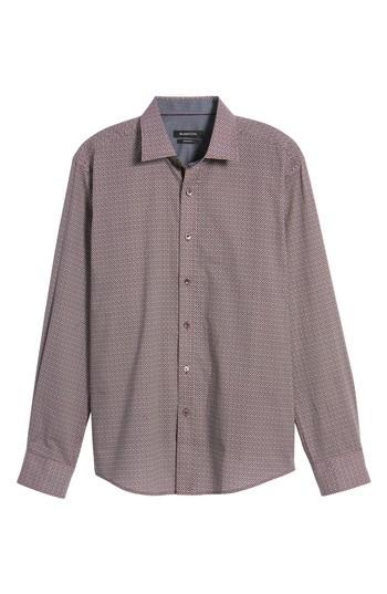 Men's Bugatchi Trim Fit Print Sport Shirt, Size - Red