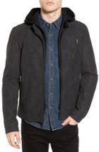 Men's Black Rivet Faux Suede Hooded Moto Jacket, Size - Grey