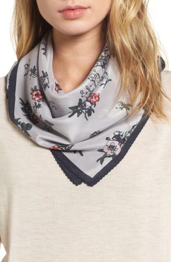 Women's Treasure & Bond X Something Navy Floral Bouquet Silk Square Scarf, Size - Grey