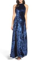 Women's Lulus Strappy Back Crushed Velvet Gown - Blue