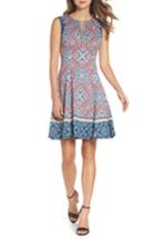 Women's Maggy London Print Scuba Fit & Flare Dress - Blue