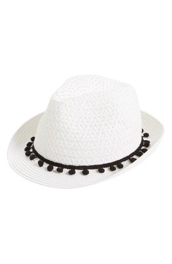 Women's Nyc Underground Pom Straw Fedora - White