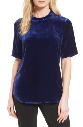 Women's Eileen Fisher High Neck Velvet Top - Blue