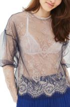 Women's Topshop Tulle Overlay Lace Top Us (fits Like 0) - Beige