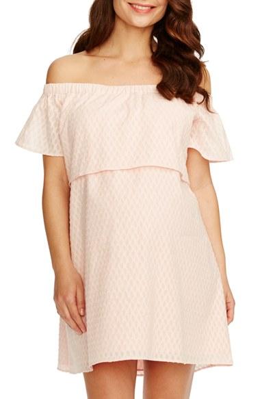 Women's Rosie Pope 'camille' Off The Shoulder Maternity Dress - Pink