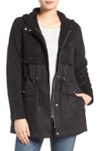 Women's Vince Camuto Mixed Media Hooded Jacket - Black