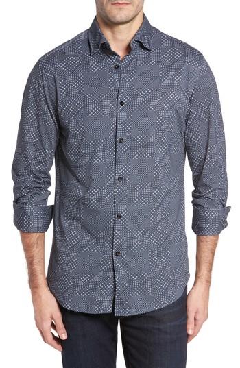 Men's Stone Rose Slim Fit Patchwork Print Knit Sport Shirt (m) - Black