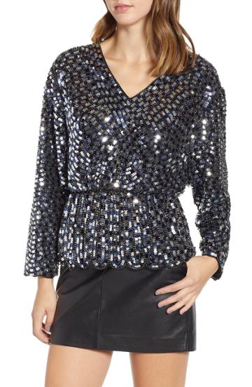 Women's Prima Sequin Scalloped Peplum Top - Metallic