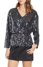 Women's Prima Sequin Scalloped Peplum Top - Metallic