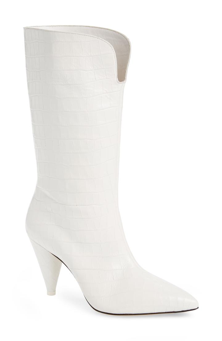 Women's Attico Betta Croc Embossed Mid Calf Bootie Us / 37eu - White