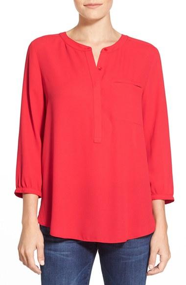 Petite Women's Nydj Henley Blouse, Size P - Red