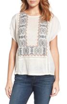 Women's Lucky Brand Embroidered Mixed Media Top - White